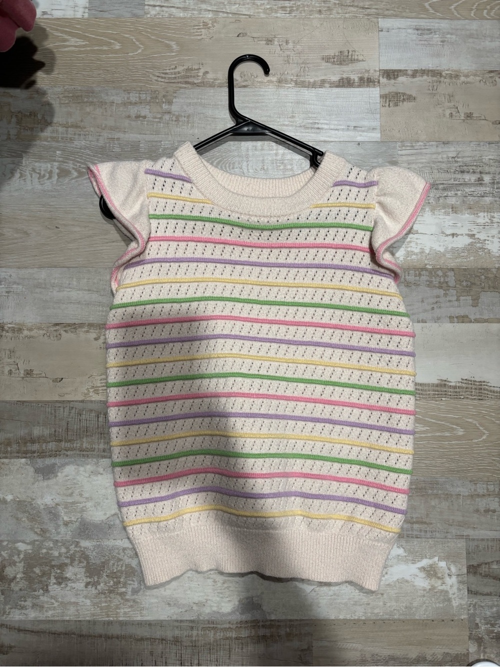 Knit Flutter Sleeve Tank - Pastel Stripe